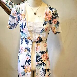 Beautiful Floral Print Tie Front Swimsuit Coverup by SHEIN Sz Small